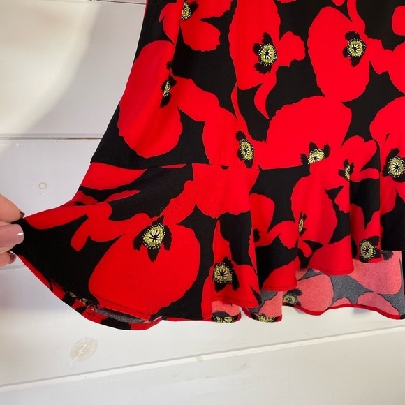 Eloquii Floral Asymmetrical Hem Skirt Red/Black Plus size 22 - Picture 6 of 12